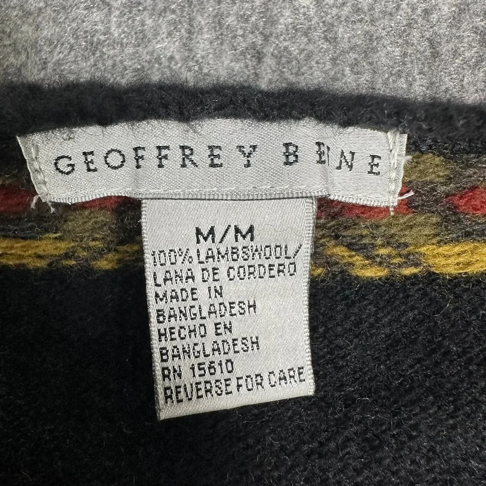 Geoffrey Beene Mens‎ M Black Multi Color Geometric Lambswool Sweater Crew Neck